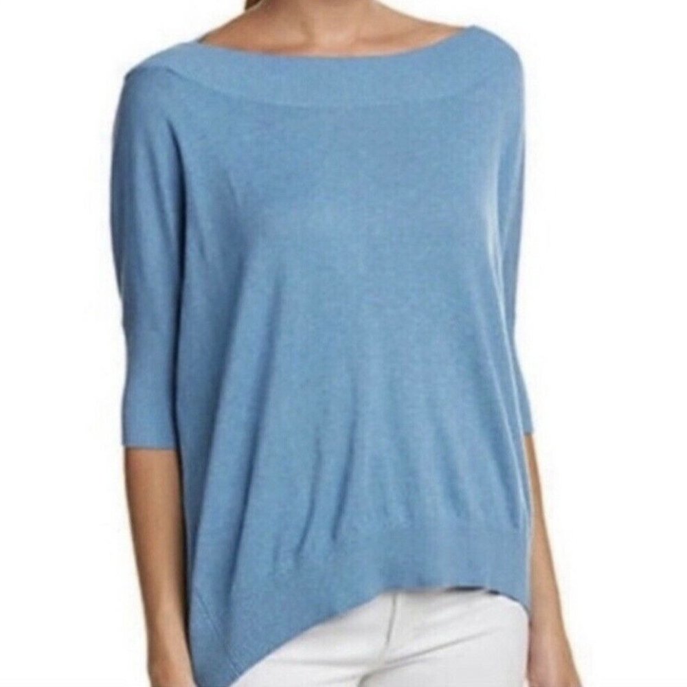 CAbi Lounge Sweater XS Cornflower Blue 3/4 Dolman Sleeves Boat Neck High Low